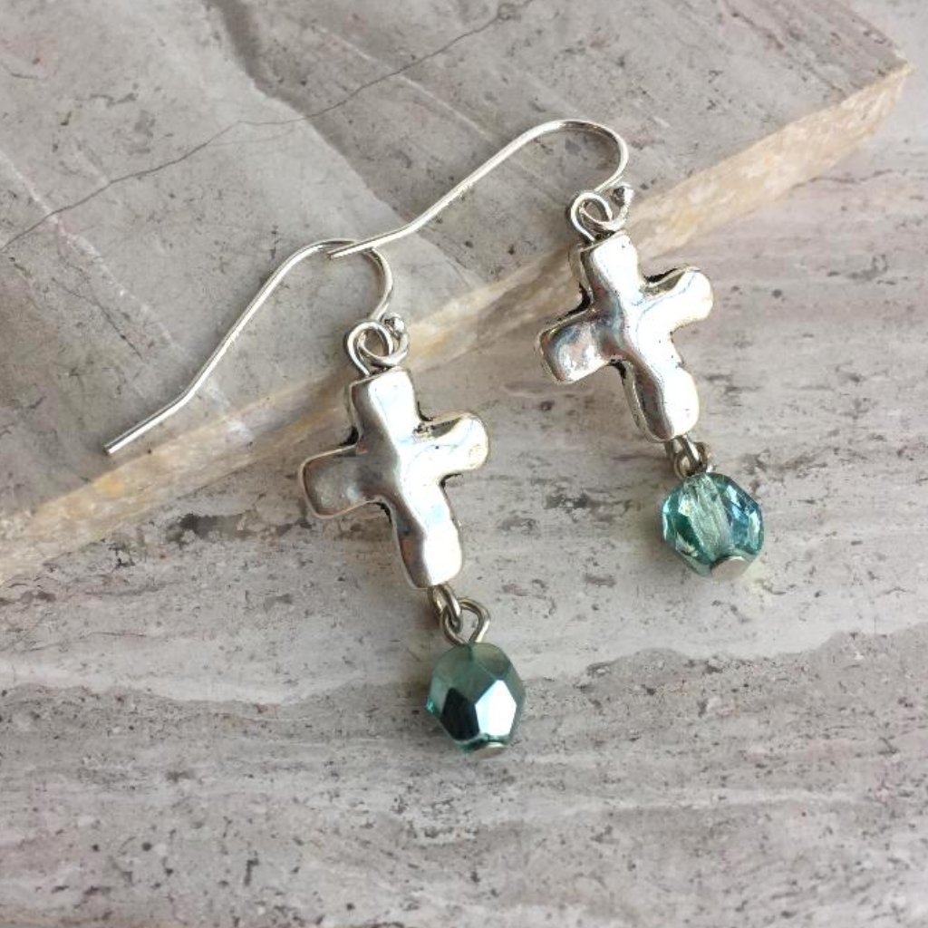 Silver Natural Cross Turquoise Bead Earrings 30$